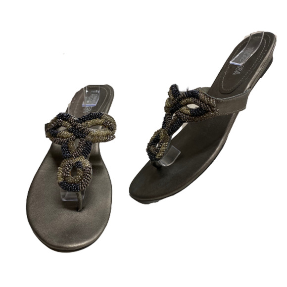 KENNETH COLE REACTION Pewter Bead Knot Thong Festival Sandals 8.5 - Picture 1 of 7